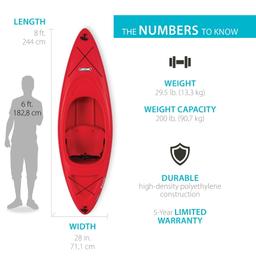 Lifetime Pacer 8 ft Sit-Inside Kayak, Fire Red *WP (91036)